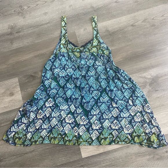 Free People Mini Dress Oversized Trapeze Blue Green Triangle Print - Picture 8 of 12